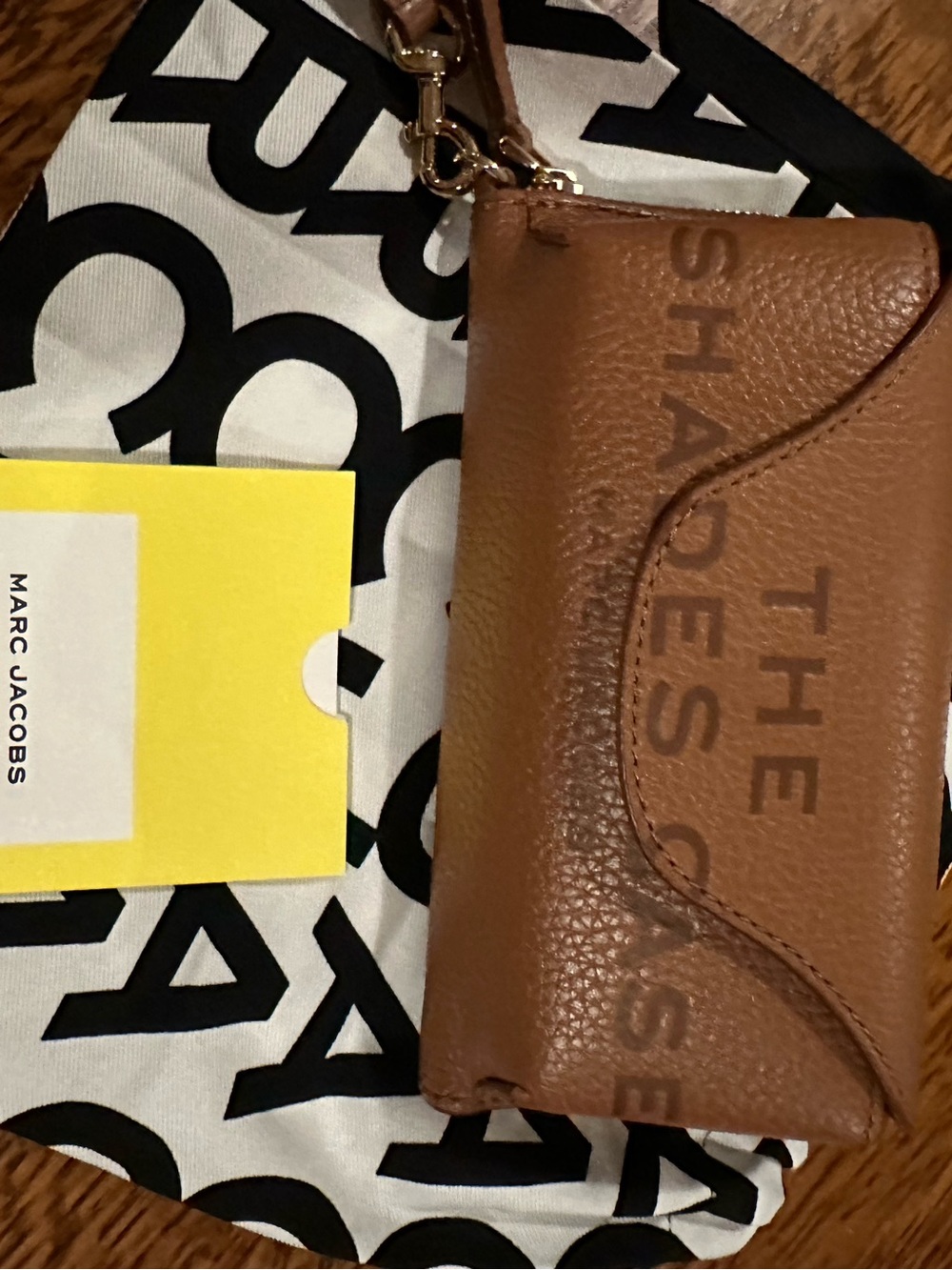 Marc Jacobs Brown Pebbled Leather Wristlet with Gold Hardware